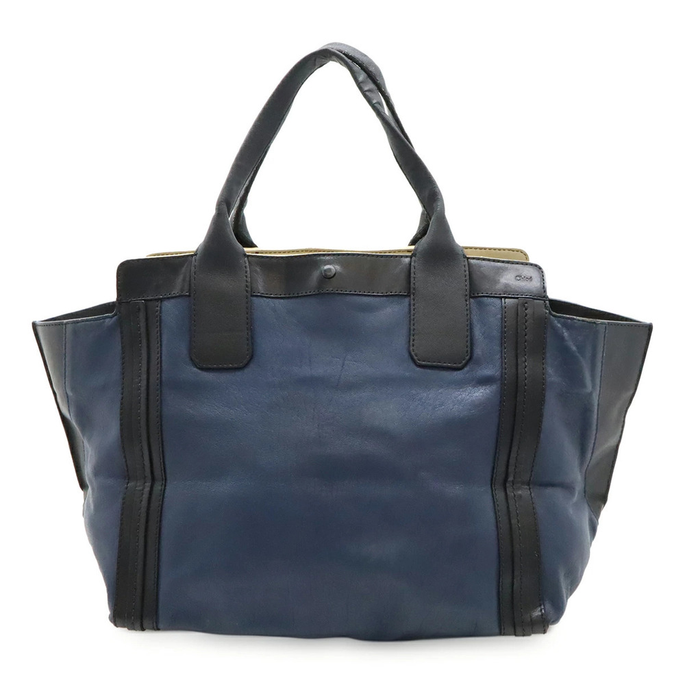 Chloe Alison Tote Bag Handbag Leather Bicolor Navy Blue Black